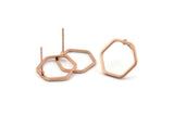 Rose Gold Hexagon Earring, 6 Rose Gold Plated Brass Hexagon Stud Earrings (14mm) BS 1222 A1123 Q1017