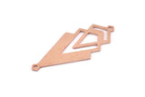 Copper Triangle Charm, 4 Raw Copper Diamond Charms With 2 Loops (51x22x1mm) M01138