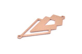 Copper Triangle Charm, 4 Raw Copper Diamond Charms With 2 Loops (51x22x1mm) M01132