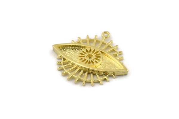 Brass Eye Charm, Raw Brass Eye Charms With 1 Loop, Pendants - Pad Size 2mm (27x25x2mm) N1454