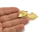 Brass Eye Charm, 2 Raw Brass Eye Charms With 1 Loop, Pendants - Pad Size 2mm (27x25x2mm) N1454
