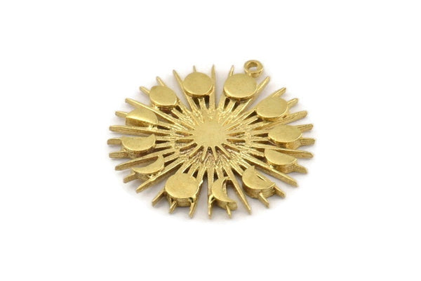 Moon Phases Charm, Raw Brass Crescent Moon Charms With 1 Loop, Pendants (30x29x2mm) N1458