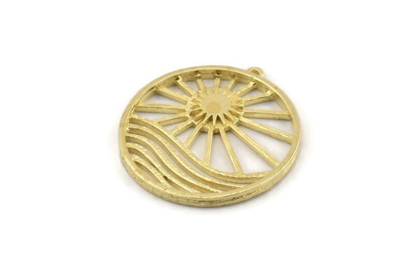Brass Sun Charm, Raw Brass Sun Charms With 1 Loop, Findings (30x28mm) N1482