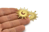Brass Moon Charm, 2 Raw Brass Crescent Moon Charms With 1 Loop (36x32x1mm) N1479