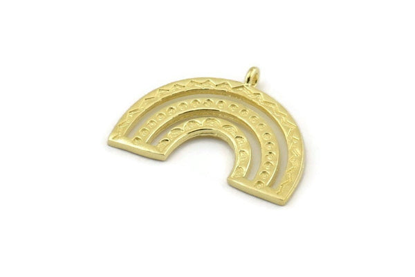 Brass Charm, 4 Raw Brass, Brass Pendants, Charm Pendants, Brass Semi Circle Charms With 1 Loop (25x19x1.2mm) N1474
