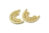 Gold Charm, 2 Gold Plated Brass, Gold Pendants, Charm Pendants, Gold Semi Circle Charms With 2 Loops (24x18x1.2mm) N1451