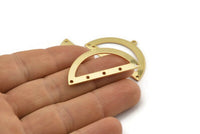 Semi Circle Charm, 2 Gold Plated Brass Half Moon Charms With 6 Holes, Blanks, Connectors (38x20x0.80mm) M506