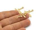 Gold Heart Rhythm Connector, 4 Gold Plated Brass Heart Rhythm Shaped Connectors With 2 Loops (37.5x24x1mm) E067