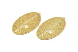 Gold Leaf Charm, 4 Textured Gold Plated Brass Tree Motif Earring Charms With 1 Loop (42x25mm) E435