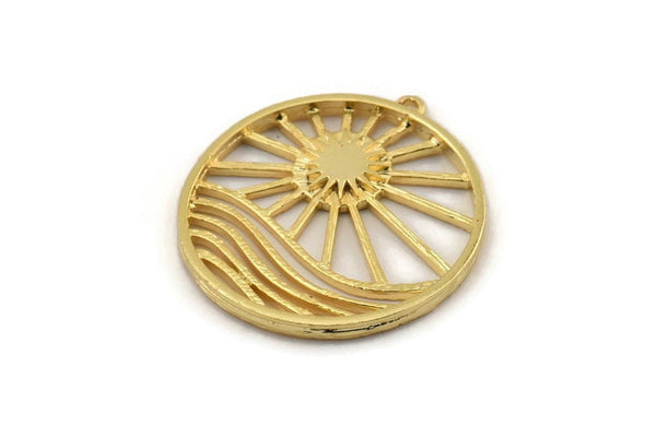 Gold Sun Charm, Gold Plated Brass Sun Charms With 1 Loop, Findings (30x28mm) N1482 H0996