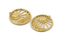 Gold Sun Charm, Gold Plated Brass Sun Charms With 1 Loop, Findings (30x28mm) N1482 H0996