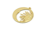 Moon and Sun, Gold Plated Brass, Gold Moon, Gold Sun, Charm Pendant, Gold Pendant, Gold Charm With 1 Loop (32x29x1.2mm) N1354