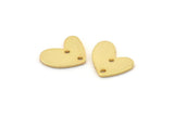 Gold Heart Charm, 6 Gold Plated Brass Heart Charms With 2 Holes (14x11x1mm) M858
