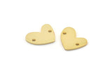 Gold Heart Charm, 6 Gold Plated Brass Heart Charms With 2 Holes (14x11x1mm) M857