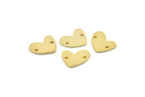 Gold Heart Charm, 6 Gold Plated Brass Heart Charms With 2 Holes (14x11x1mm) M857
