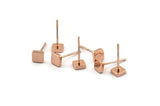 Rose Gold Square Earring, 8 Rose Gold Plated Brass Square Stud Earrings (5mm) D1449