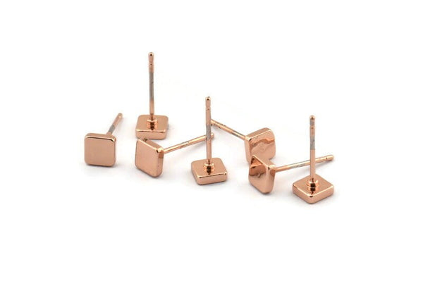 Rose Gold Square Earring, 8 Rose Gold Plated Brass Square Stud Earrings (5mm) D1449