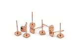 Rose Gold Square Earring, 8 Rose Gold Plated Brass Square Stud Earrings (5mm) D1449