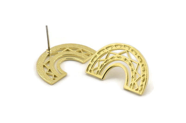 Earring Studs, 4 Raw Brass - U Shape Earrings - Brass Earrings - Earrings (15x24x1mm) N1475