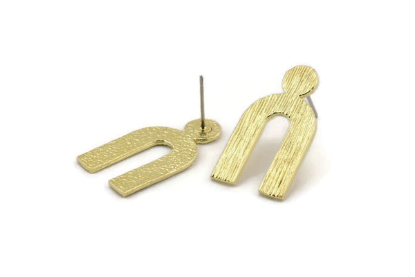 Earring Studs, 4 Raw Brass - U Shape Earrings - Brass Earrings - Earrings (15x27x1.2mm) N1466