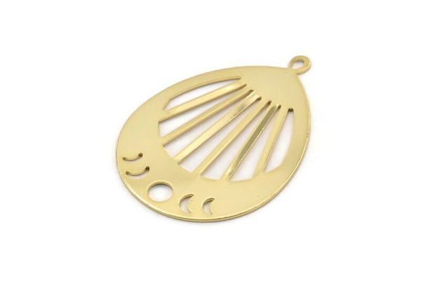 Gold Drop Charm,  Gold Plated Brass Moon Phases Charms With 1 Loop, Pendants (49x36x0.80mm) M1008