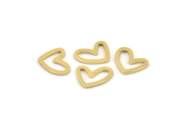 Gold Heart Charm, 10 Gold Plated Brass Heart Connectors, Findings (11x14x1mm) D1195 Q0343