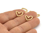 Gold Heart Charm, 10 Gold Plated Brass Heart Connectors, Findings (11x14x1mm) D1195 Q0343
