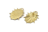 Brass Badge Charm, 2 Raw Brass Rosette Pendants With 1 Loop - Pad Size 4mm (33x24mm) N1490