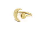 Brass Ring Settings, 2 Raw Brass Moon And Planet Ring With 1 Stone Setting - Pad Size 6mm N1495