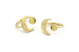 Brass Ring Settings, 2 Raw Brass Moon And Planet Ring With 1 Stone Setting - Pad Size 6mm N1495