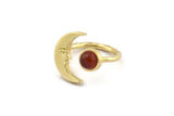 Brass Ring Settings, 2 Raw Brass Moon And Planet Ring With 1 Stone Setting - Pad Size 6mm N1495