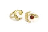 Brass Ring Settings, 10 Raw Brass Moon And Planet Ring With 1 Stone Setting - Pad Size 6mm N1495