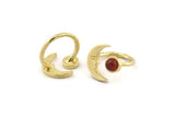 Brass Ring Settings, 2 Raw Brass Moon And Planet Ring With 1 Stone Setting - Pad Size 6mm N1495