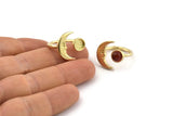 Brass Ring Settings, Raw Brass Moon And Planet Ring With 1 Stone Setting - Pad Size 6mm N1495