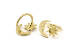 Brass Ring Settings, Raw Brass Moon And Sun Ring With 1 Stone Setting - Pad Size 6mm N1498