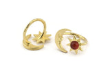 Brass Ring Settings, Raw Brass Moon And Sun Ring With 1 Stone Setting - Pad Size 6mm N1498