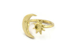 Brass Ring Settings, Raw Brass Moon And Sun Ring With 1 Stone Setting - Pad Size 4mm N1497