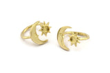 Brass Ring Settings, Raw Brass Moon And Sun Ring With 1 Stone Setting - Pad Size 4mm N1497