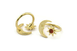 Brass Ring Settings, Raw Brass Moon And Sun Ring With 1 Stone Setting - Pad Size 4mm N1497