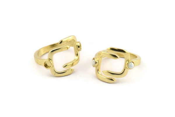 Brass Ring Setting, Raw Brass Adjustable Rings With 1 Stone Settings - Pad Size 3mm N1499