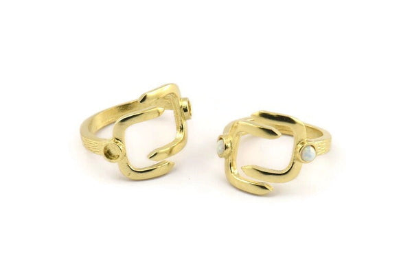 Brass Ring Setting, 10 Raw Brass Adjustable Rings With 1 Stone Settings - Pad Size 3mm N1499