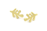 Brass Leaf Earring, 6 Raw Brass Leaf Stud Earrings, Findings (21x12x1.2mm) N1505