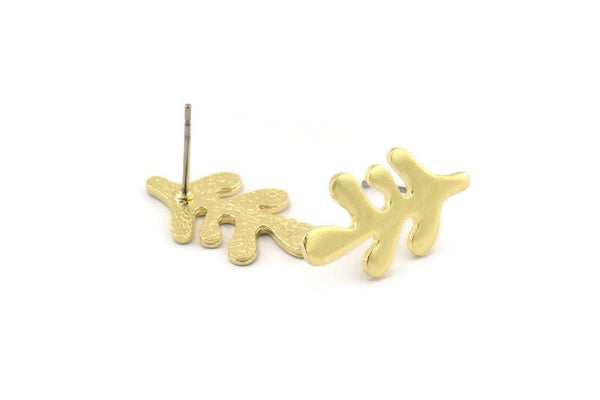 Brass Leaf Earring, 6 Raw Brass Leaf Stud Earrings, Findings (21x12x1.2mm) N1505