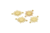 Gold Sunny Connector, 24 Textured Gold Plated Brass Sunny Connectors With 2 Loops (18x13x0.50mm) D0733 Q1119
