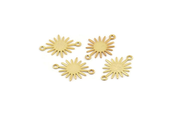 Gold Sunny Connector, 24 Textured Gold Plated Brass Sunny Connectors With 2 Loops (18x13x0.50mm) D0733 Q1119