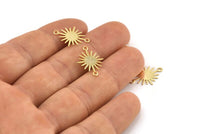 Gold Sunny Connector, 24 Textured Gold Plated Brass Sunny Connectors With 2 Loops (18x13x0.50mm) D0733 Q1119