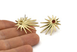 Brass Badge Earring, 2 Raw Brass Rosette Stud Earrings - Pad Size 4mm (29x25mm) N1507
