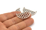 Silver Honeycomb Pendant, 4 Antique Silver Plated Brass Semi Circle Honeycomb Pendants With 2 Loops (32x16x1mm) E662