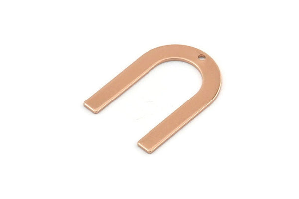 Rose Gold Geometric Charm, 4 Rose Gold Plated Brass U Shaped Pendants With 1 Hole (28x20x0.80mm) D0563