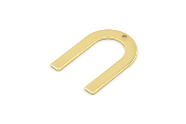 Gold Geometric Charm, 4 Gold Plated Brass U Shaped Pendants With 1 Hole (28x20x0.80mm) D0563